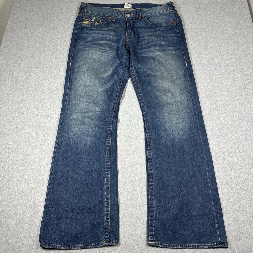 True Religion Men's Boot Cut Jeans Size 36(Fit 37x32) Medium Wash Fade Made USA